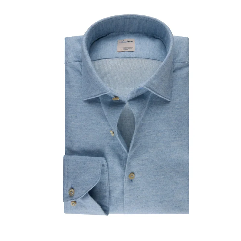 Romantic Data Blue Flannel Solid Fitted Body Shirt - Stenströms