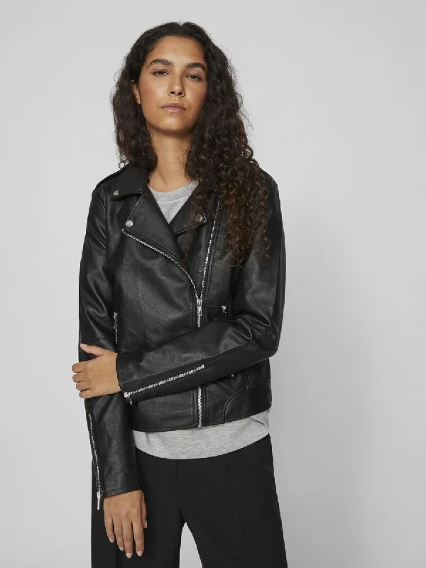 Minimal Style Hanley Faux Leather Biker Jacket (Black)