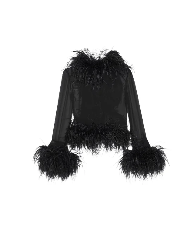 Exquisite Fabrics Chic Noir Feathered Cardigan