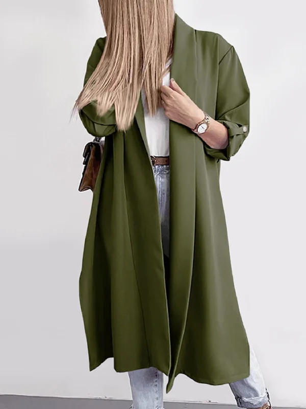 Street Cool Slit Open Front Roll-Tab Sleeve Trench Coat