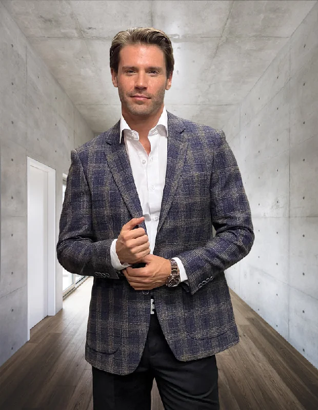 Easygoing Outfits TROPEZ NAVY PLAID TAILORED FIT BLAZER