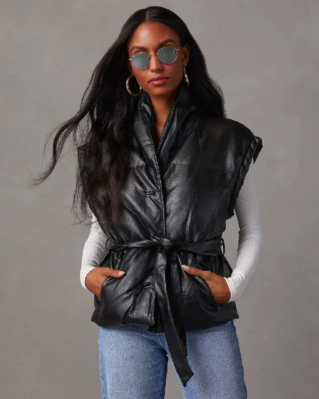 Comfortable And Cold-proof Rubio Belted Faux Leather Puffer Vest