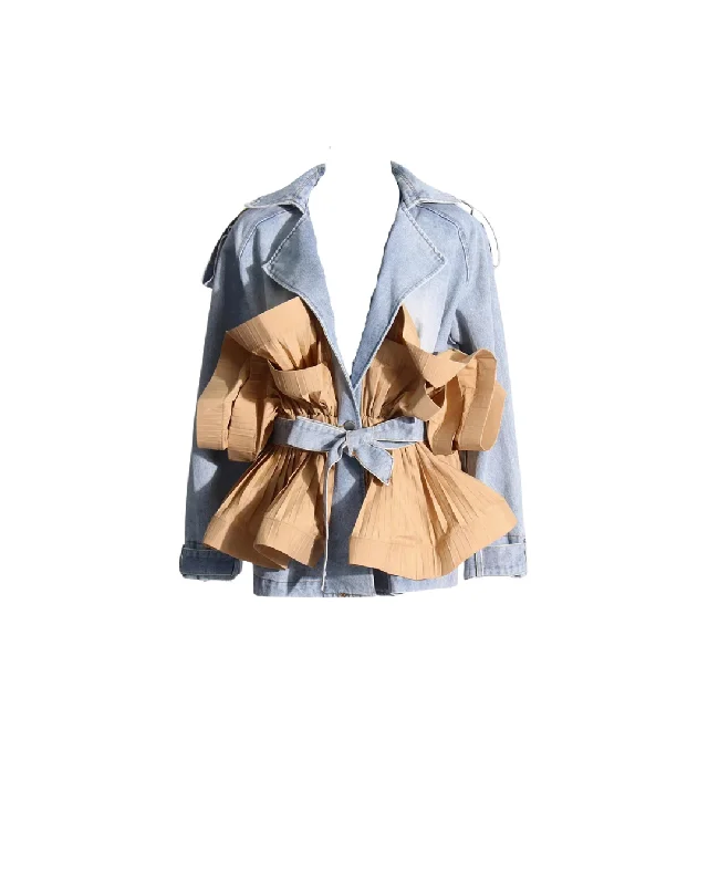 Personalized Clothing Color-Block Ruffle Denim Jacket