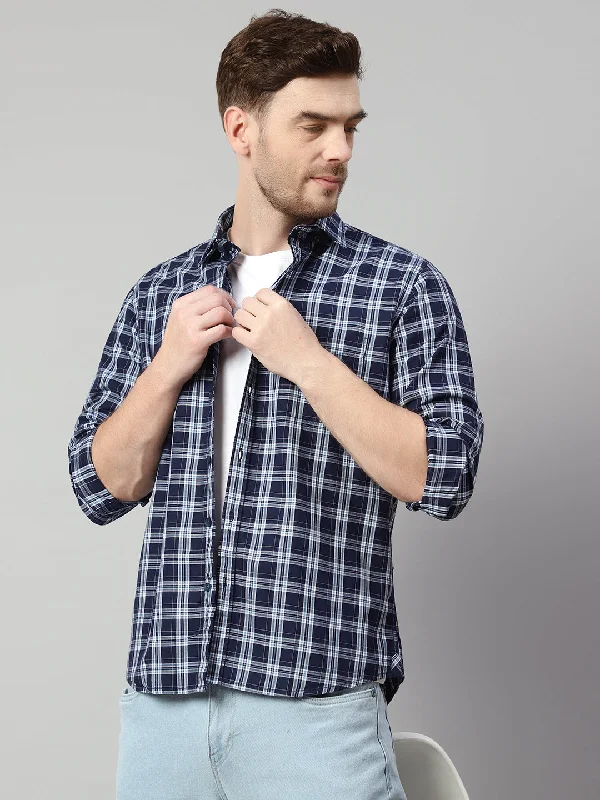 Breathable Comfort Men's Navy Blue Casual Medium Checks Full Sleeve Shirt