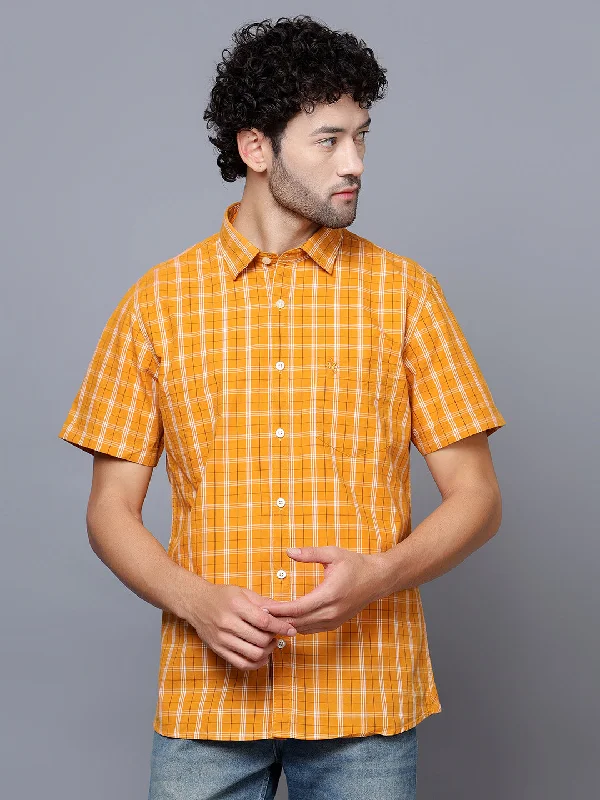 Cozy Look Men's Mustard Casual Medium Checks Half Sleeve Shirt