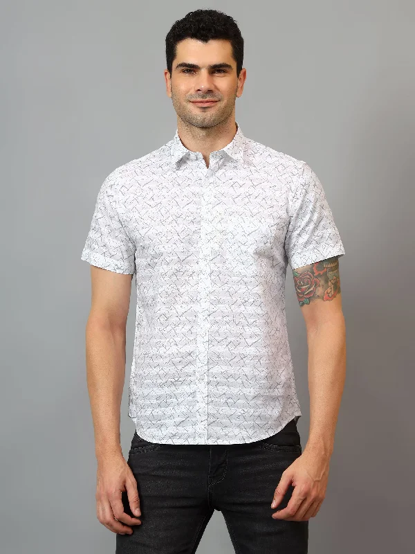 Unique Prints Men's White Casual Abstract Print Half sleeve Shirt