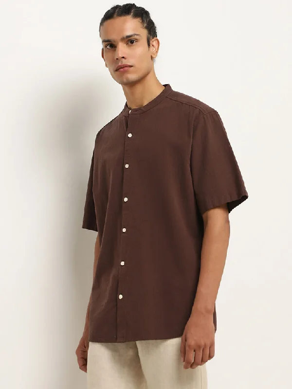 Cozy Pants ETA Dark Brown Slim-Fit Cotton Shirt