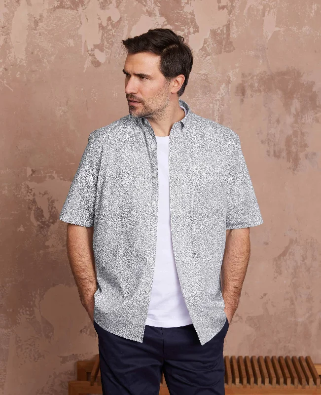 Sporty Comfort Navy Floral Print Classic Fit Short Sleeve Shirt