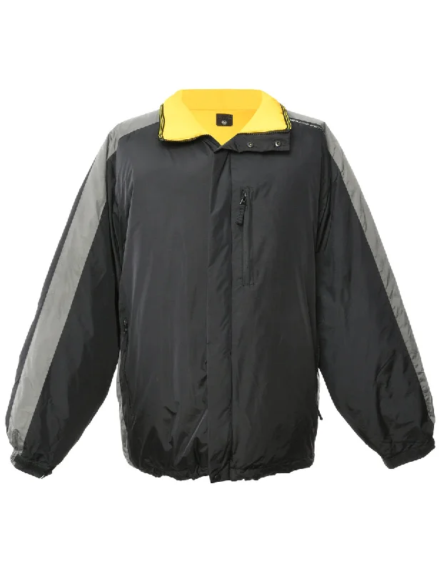 Comfortable Tops Black & Yellow Puffer Jacket - L