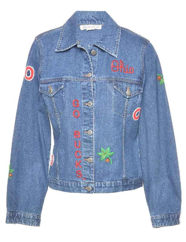 Bright Colors Embroidered Ohio Denim Jacket - M