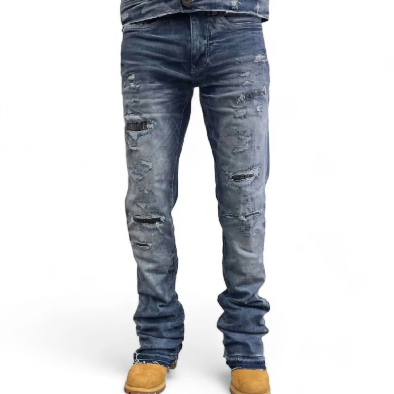 Eye-catching Personality Men's Theo Slight Flare Stack Denim Jean In Aged Wash