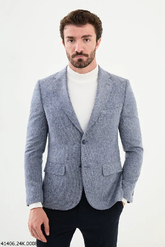 Fresh And Elegant Bojoni Belmonte Slim Fit Light Blue Mixed Blazer