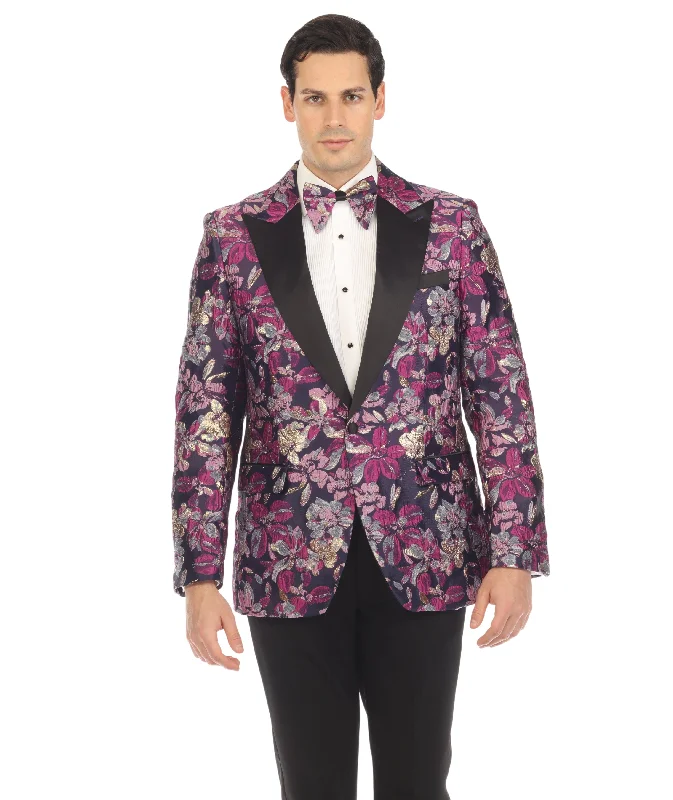 Elegant Style MENS DRAKE PURPLE PEAK LAPEL TUXEDO 1 BUTTON 2 VENT SLIM FIT BLAZER
