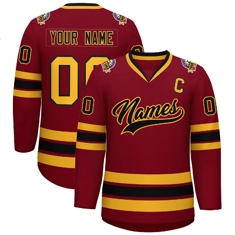 Soft Relaxation Wear Custom Crimson Black-Gold Classic Style Hockey Jersey