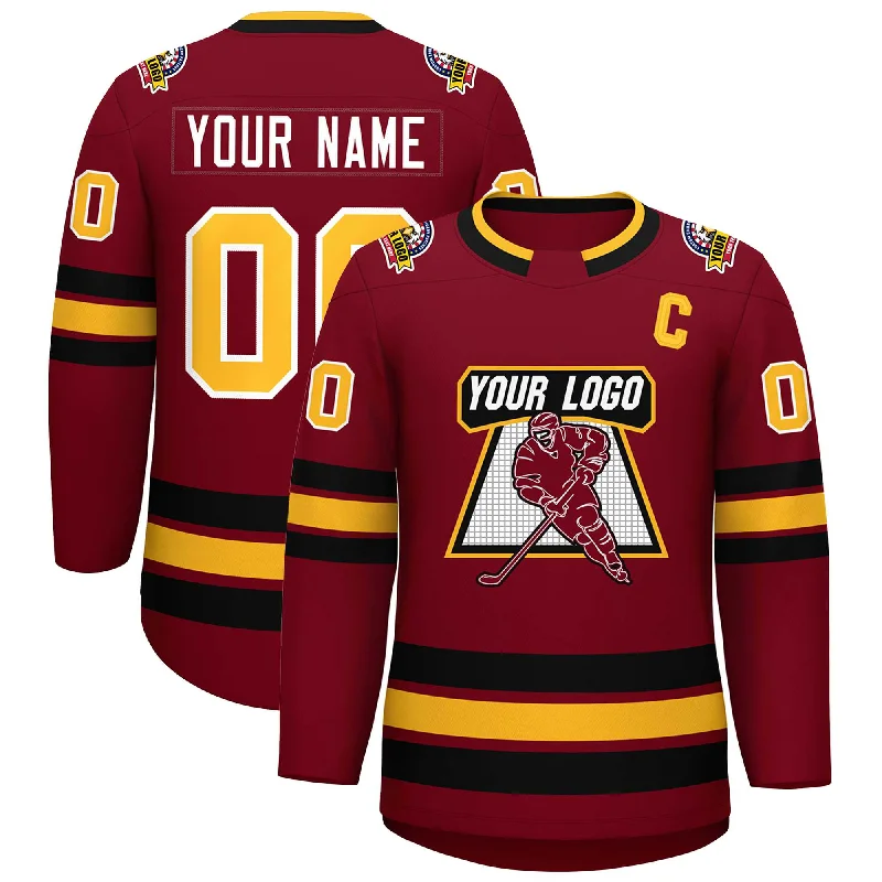 Soft Comfort Custom Crimson Gold Crimson-White Classic Style Hockey Jersey