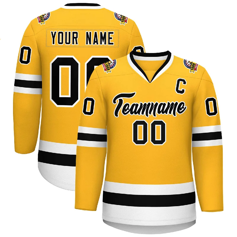 Casual And Casual Custom Gold Black-White Classic Style Hockey Jersey