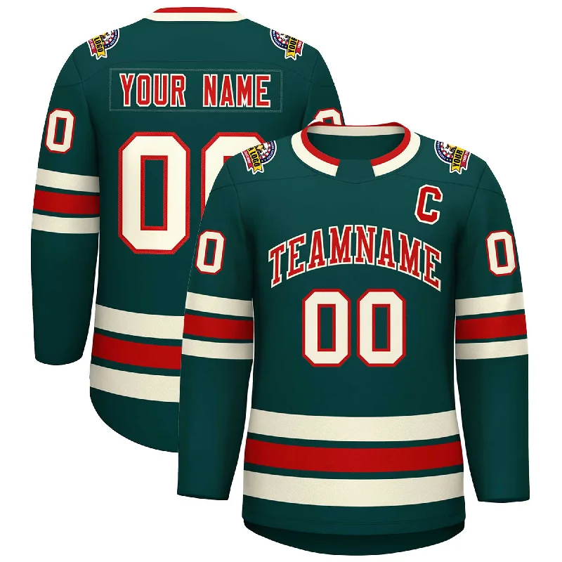 Timeless Style Custom Midnight Green Red-Khaki Classic Style Hockey Jersey