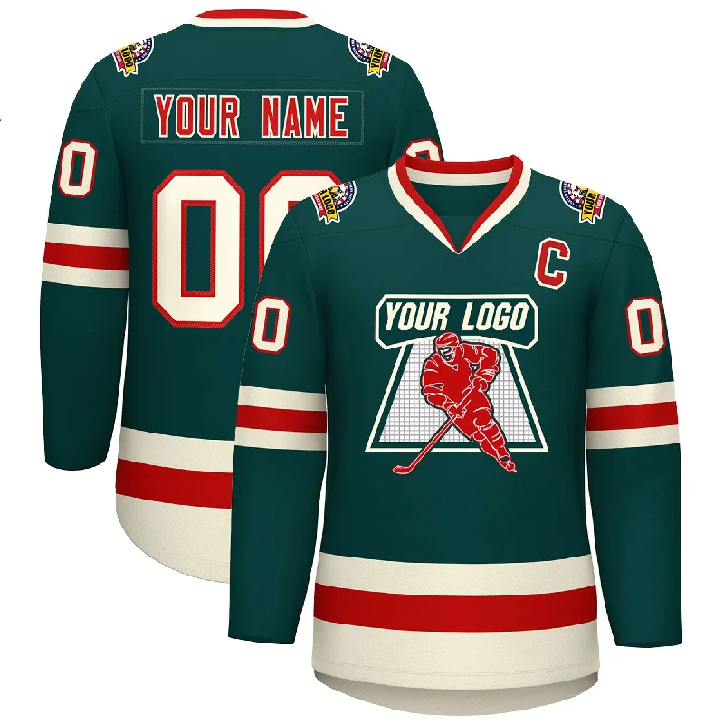 Playful Style Custom Midnight Green Red Midnight Green-Khaki Classic Style Hockey Jersey