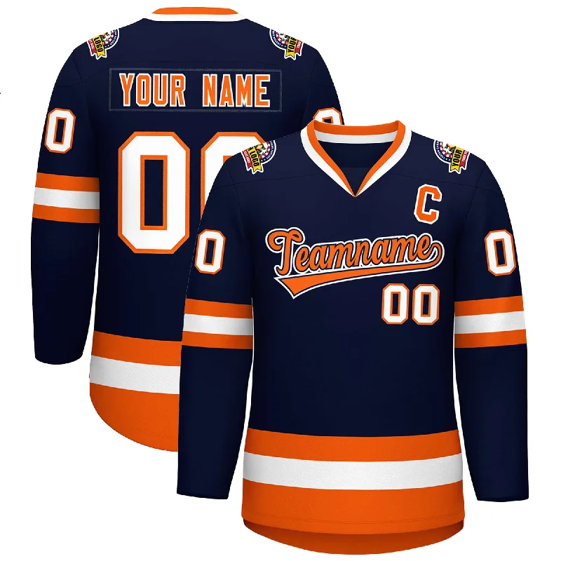 Lazy Style Custom Navy Orange Navy-White Classic Style Hockey Jersey