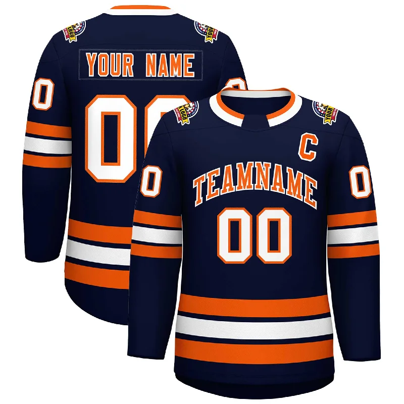 Sporty Comfort Custom Navy Orange-White Classic Style Hockey Jersey