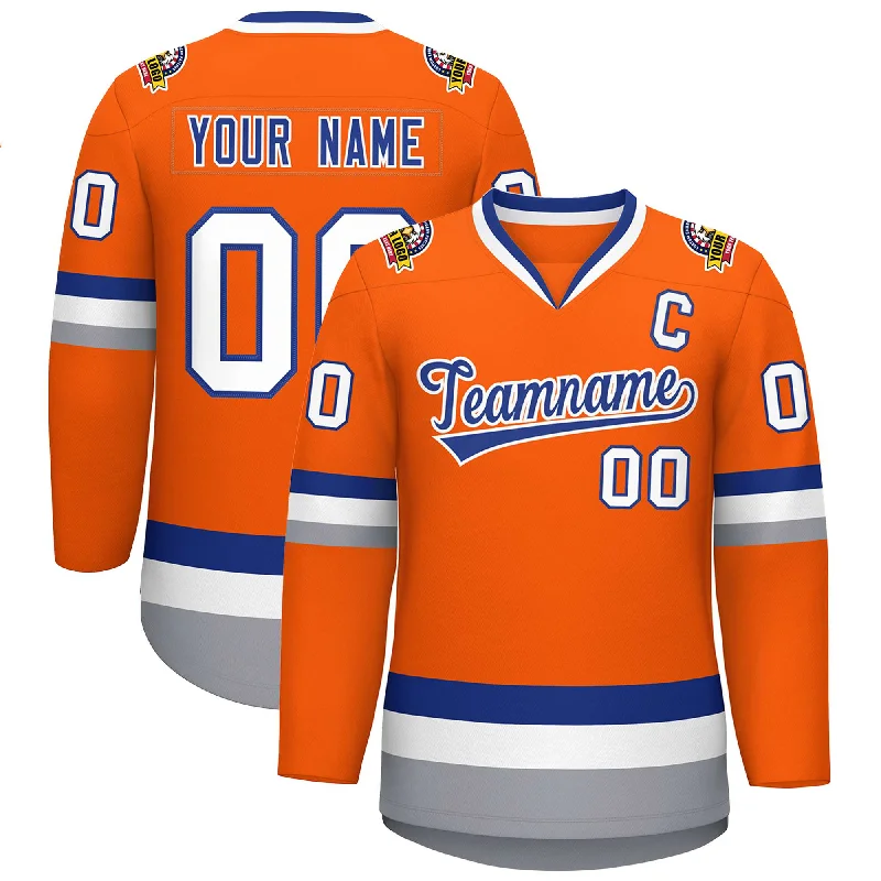 Elegant And Noble Custom Orange Royal-White Classic Style Hockey Jersey