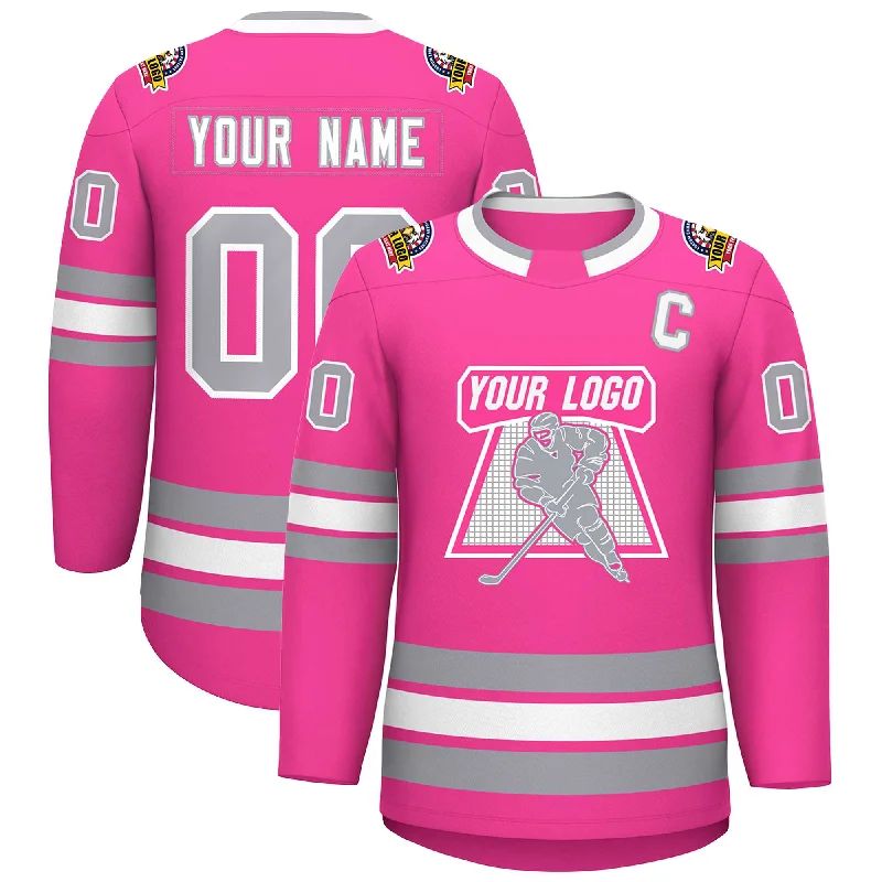 Comfy Dress Custom Pink White-Gray Classic Style Design Hockey Jersey