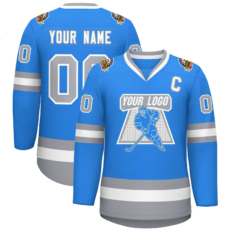 Body Design Custom Powder Blue White Powder Blue-Gray Classic Style Hockey Jersey