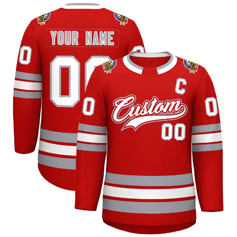 Comfortable Chic Custom Red White Red-Gray Classic Style Hockey Jersey