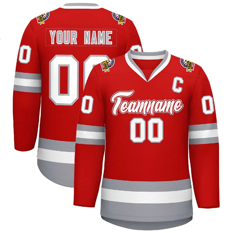 Cool Summer Custom Red White Red-Gray Classic Style Hockey Jersey