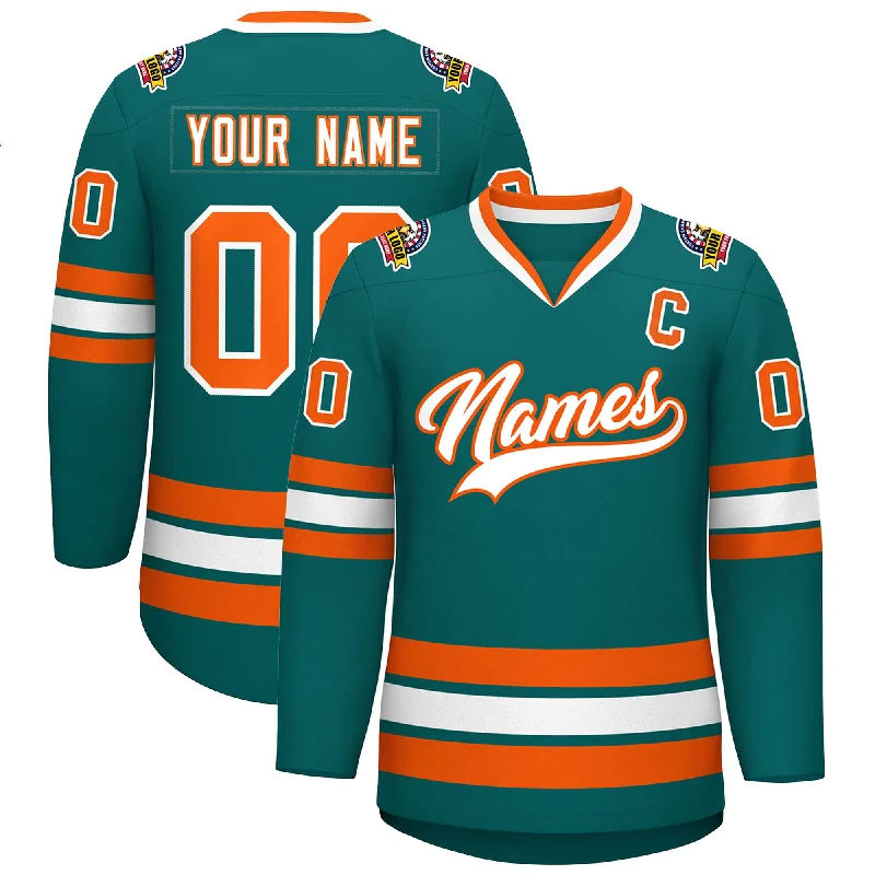 Modern Comfort Wear Custom Teal White-Orange Classic Style Hockey Jersey