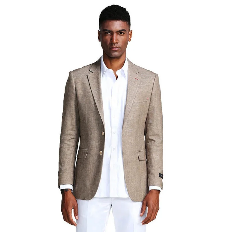 Fashionable Ease Galaxy Garnish Collection: Tan Solid Color Slim Fit Blazer
