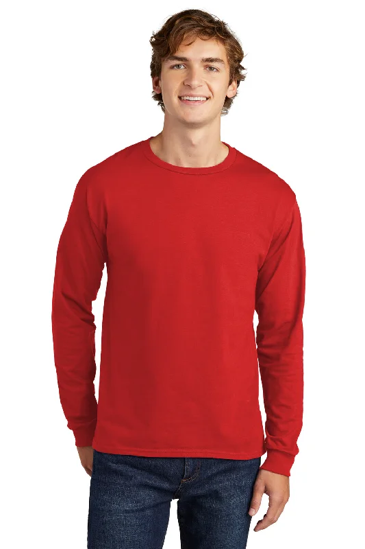 Classic Retro Hanes Mens ComfortSoft Long Sleeve Crewneck T-Shirt - Athletic Red