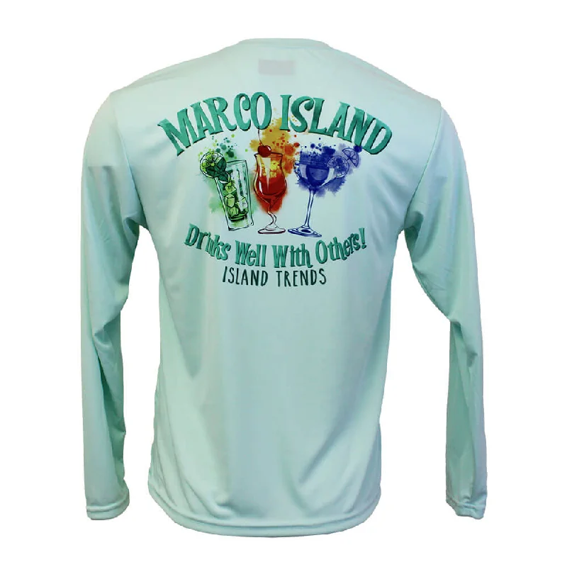 Retro Prints Island Trends Drink Well With Others Long Sleeve Performance T-Shirt - Green