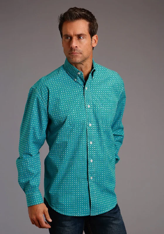 Must-have For Autumn And Winter Stetson Mens Blue 100% Cotton Ringer Geo BD L/S 1 Pkt Shirt