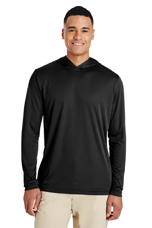 Knitted Design Team 365 Mens Zone Performance Moisture Wicking Long Sleeve Hooded T-Shirt Hoodie - Black