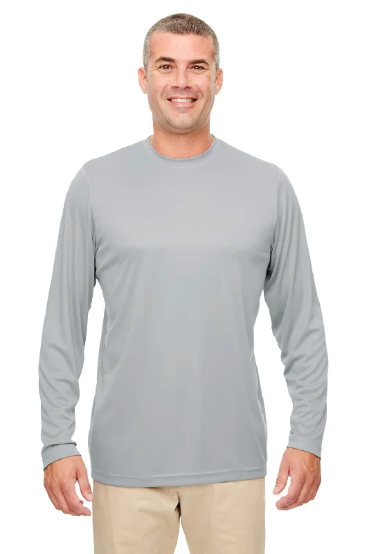 Relaxed Fits UltraClub Mens Cool & Dry Performance Moisture Wicking Long Sleeve Crewneck T-Shirt - Grey