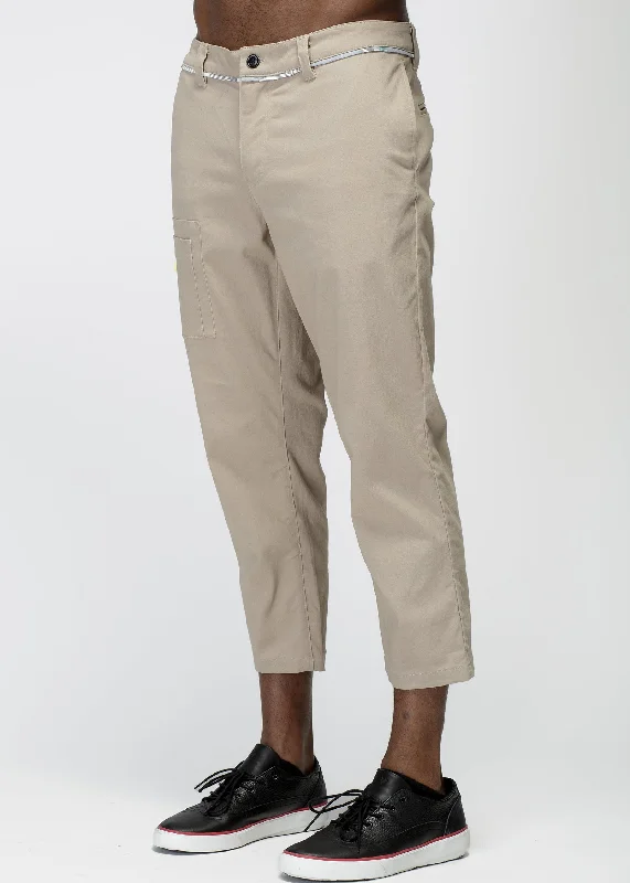 Relaxed Fit Wear Konus Men's Cropped Side Zip Pants in Tan