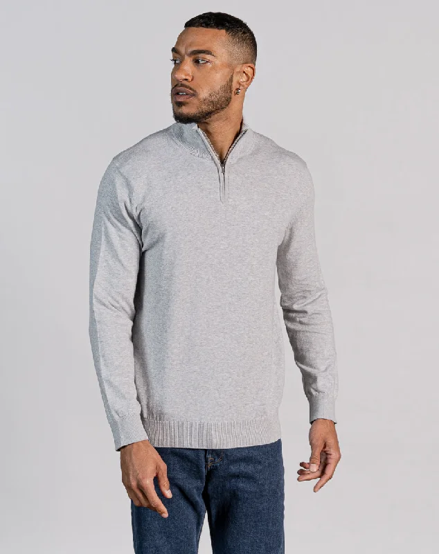 Lazy Home ESSENTIAL HALF ZIP KNITTED JUMPER - MID GREY